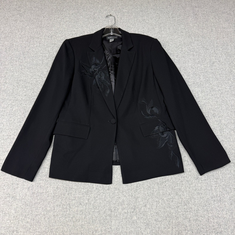 John Meyer Collection Blazer 14 Black Floral Embroidered Single Button Jacket